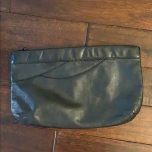 Contessa Black Leather Zip Clutch